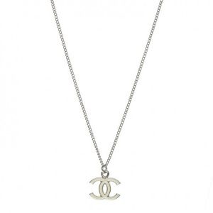 Chanel Beige Enamel Cc Silver Pendant 